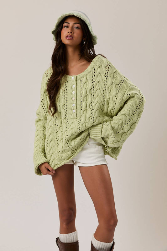 A New Arrival                 CABLE KNIT SWEATER TOP: LT GREEN