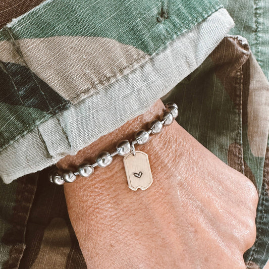 Brass Mini Dog Tag Heart Bracelet: 8