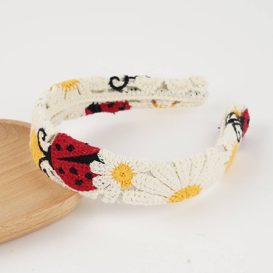 Boho Floral Daisy Cherry Cute ladybug Crochet lace headband
