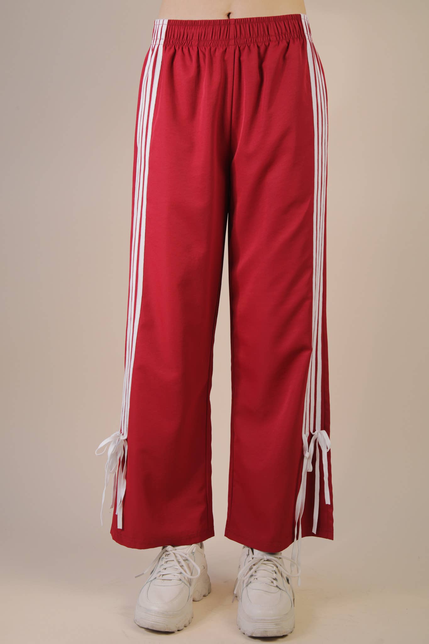Side Ribbon Detail Jersey Pants: RED