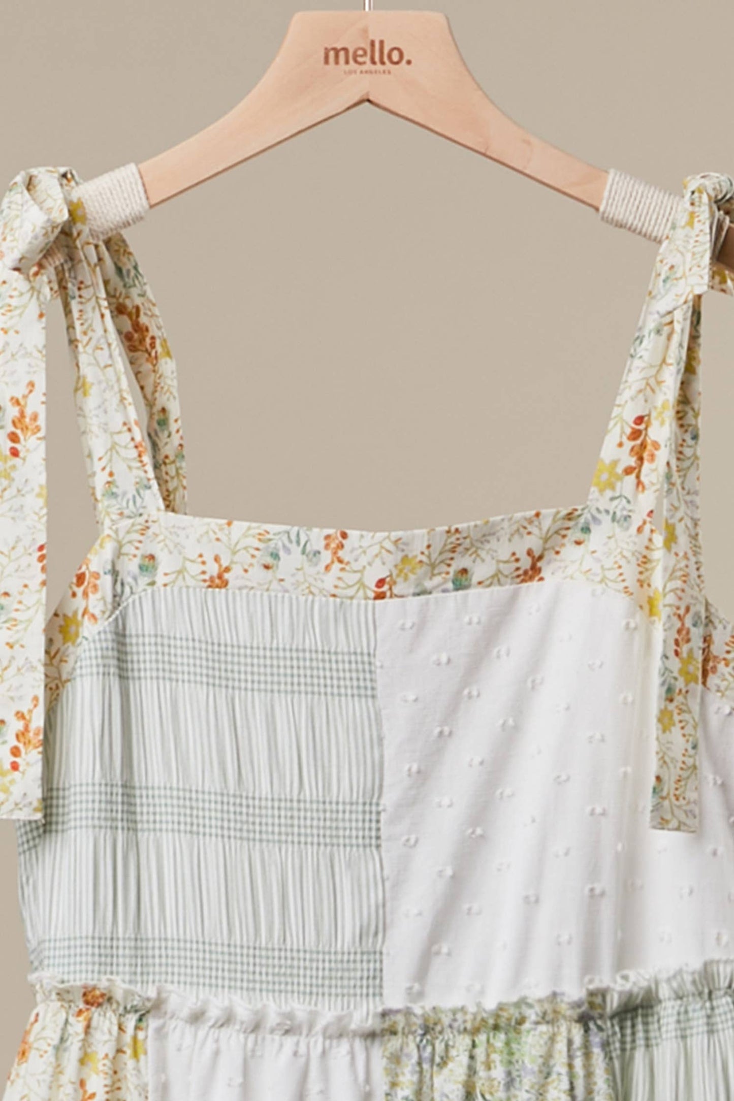 A New Arrival Patchwork Tie-Shoulder Tiered Maxi Dress: Ivory Multi