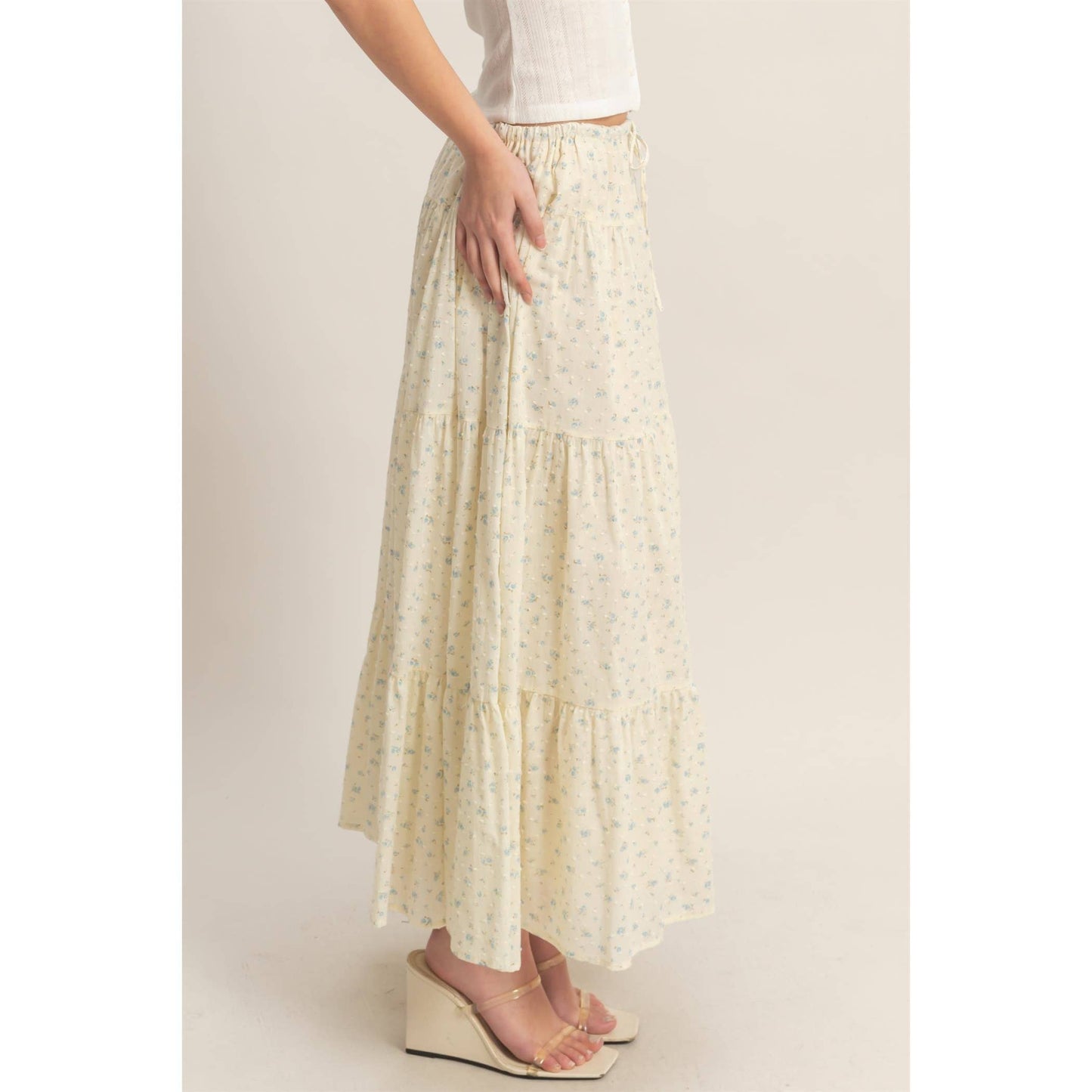 Floral Tiered Skirt: BLUE