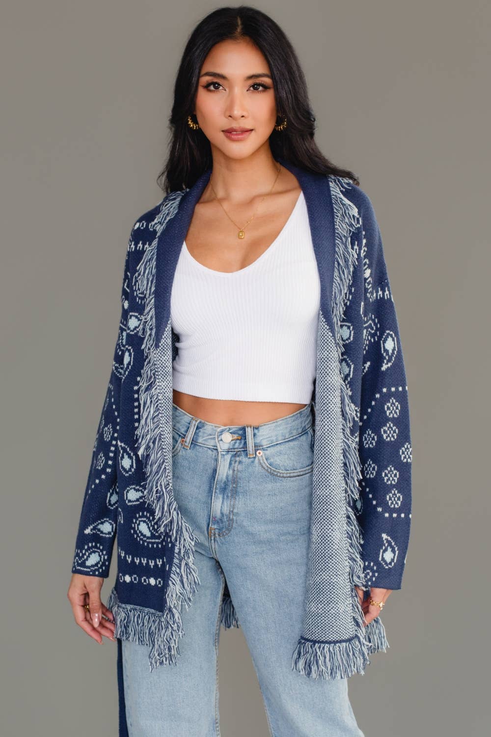 A New Arrival Blue Bandana Fringe Cardigan