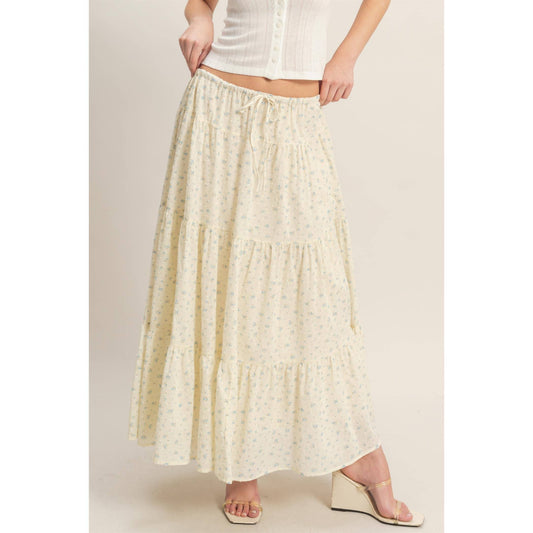Floral Tiered Skirt: BLUE