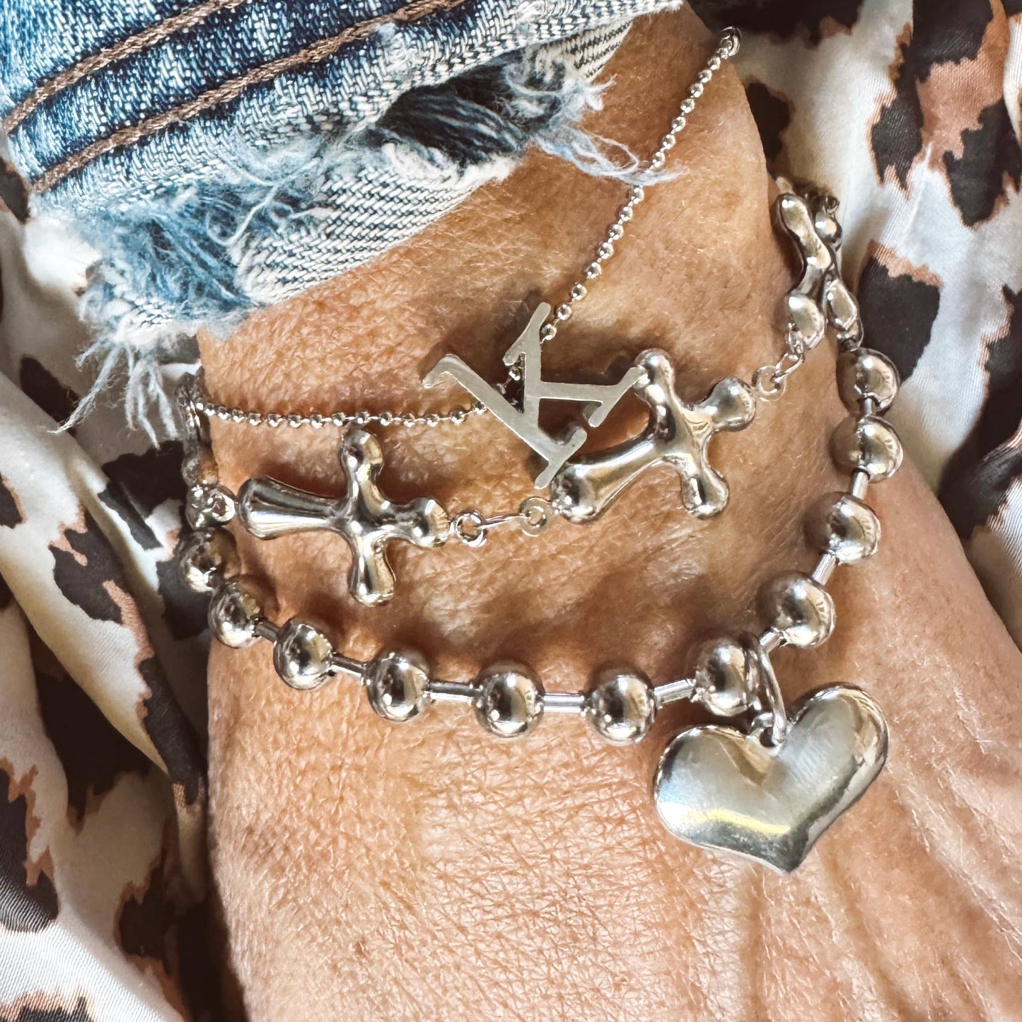 Stainless Steel Heart Charm Bracelet : 8