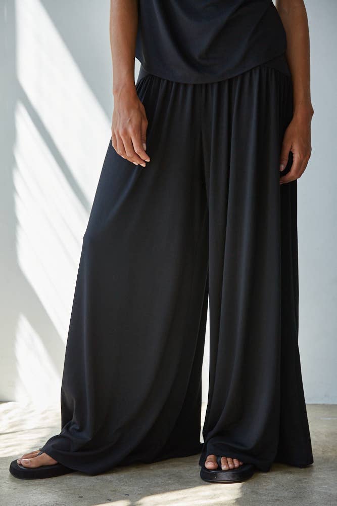 A New Arrival Knit Polyester Spandex Elastic Waist Straight Leg: Black