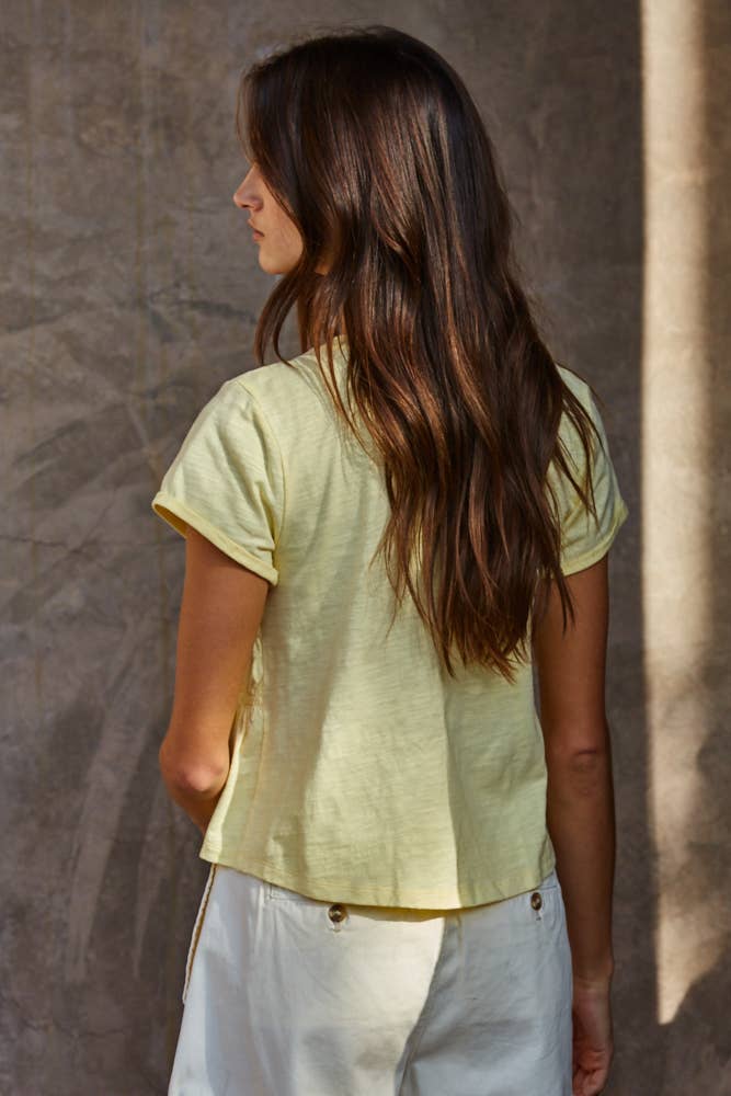 Woven Cotton Short Sleeve Smocking Detail Top