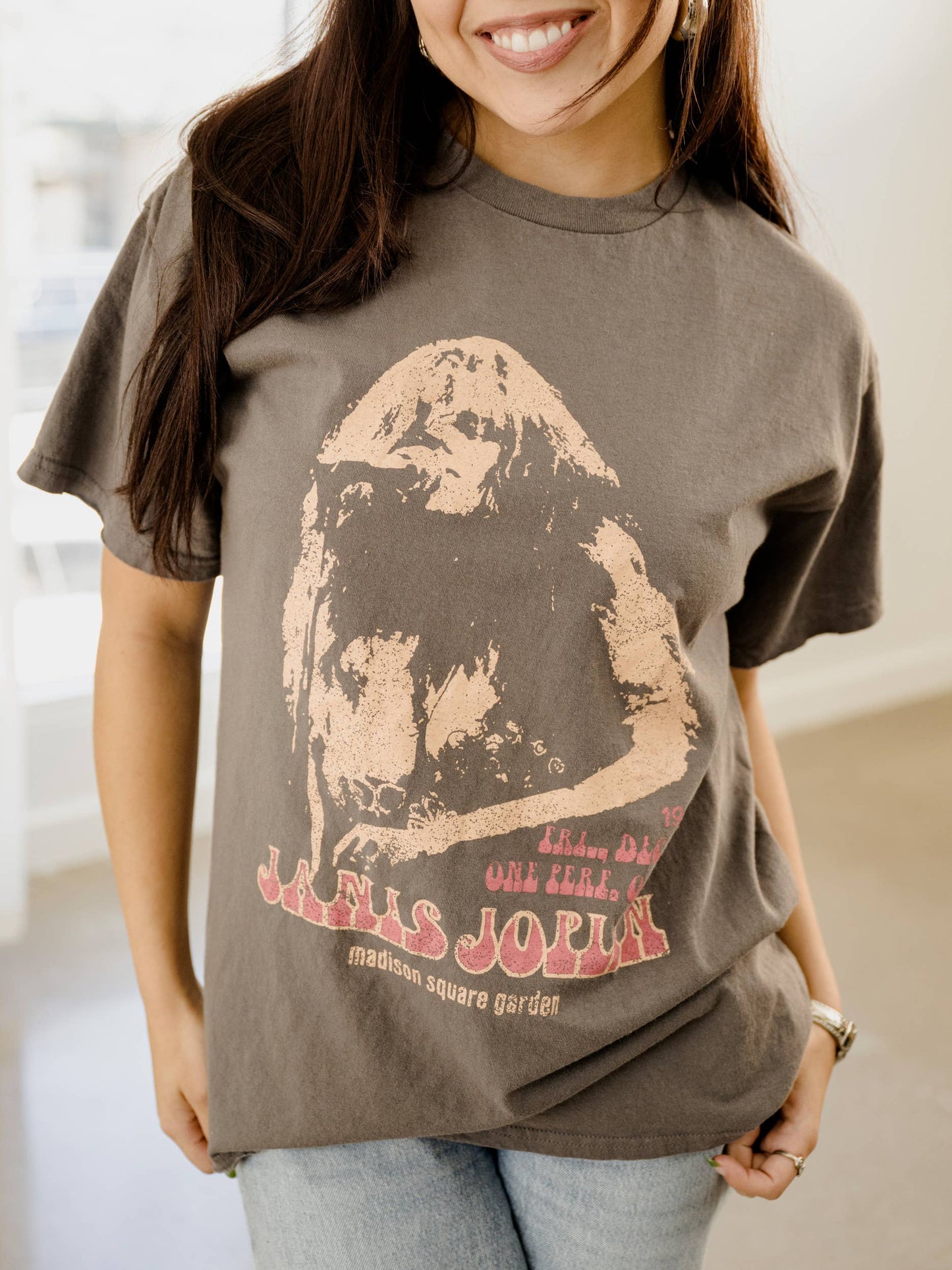 Janis Joplin Madison Square Garden Charcoal Thrifted Tee: