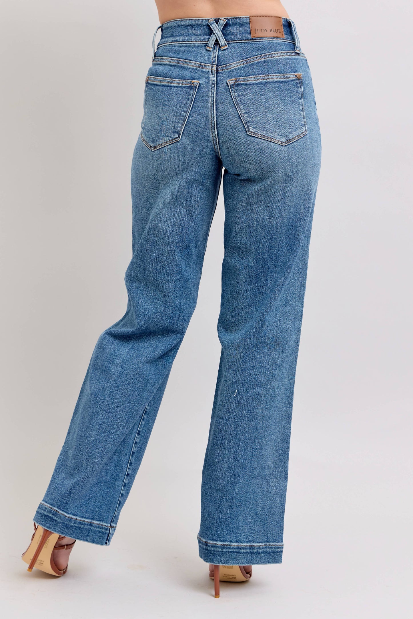 Judy Blue -High Waisted Star & Front Seam Detail Wide Leg