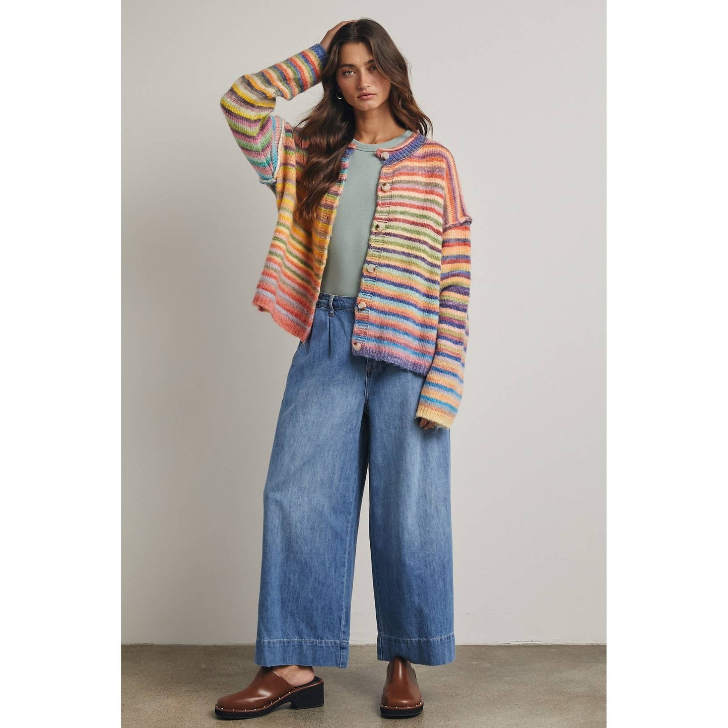 A New Preorder- July 4th  RAINBOW BUTTON-UP KNIT SWEATER CARDIGAN /SKY/PURPLE