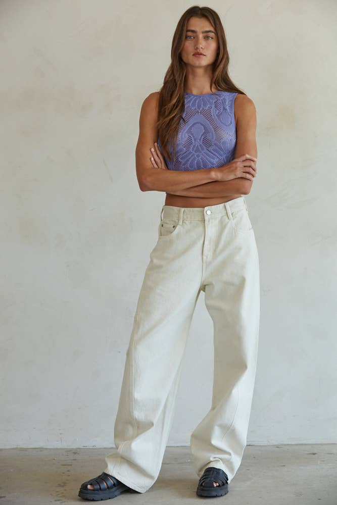 A New Arrival                    Knit Seamless Jacquard Round Neck Tank Top: Dark Periwinkle