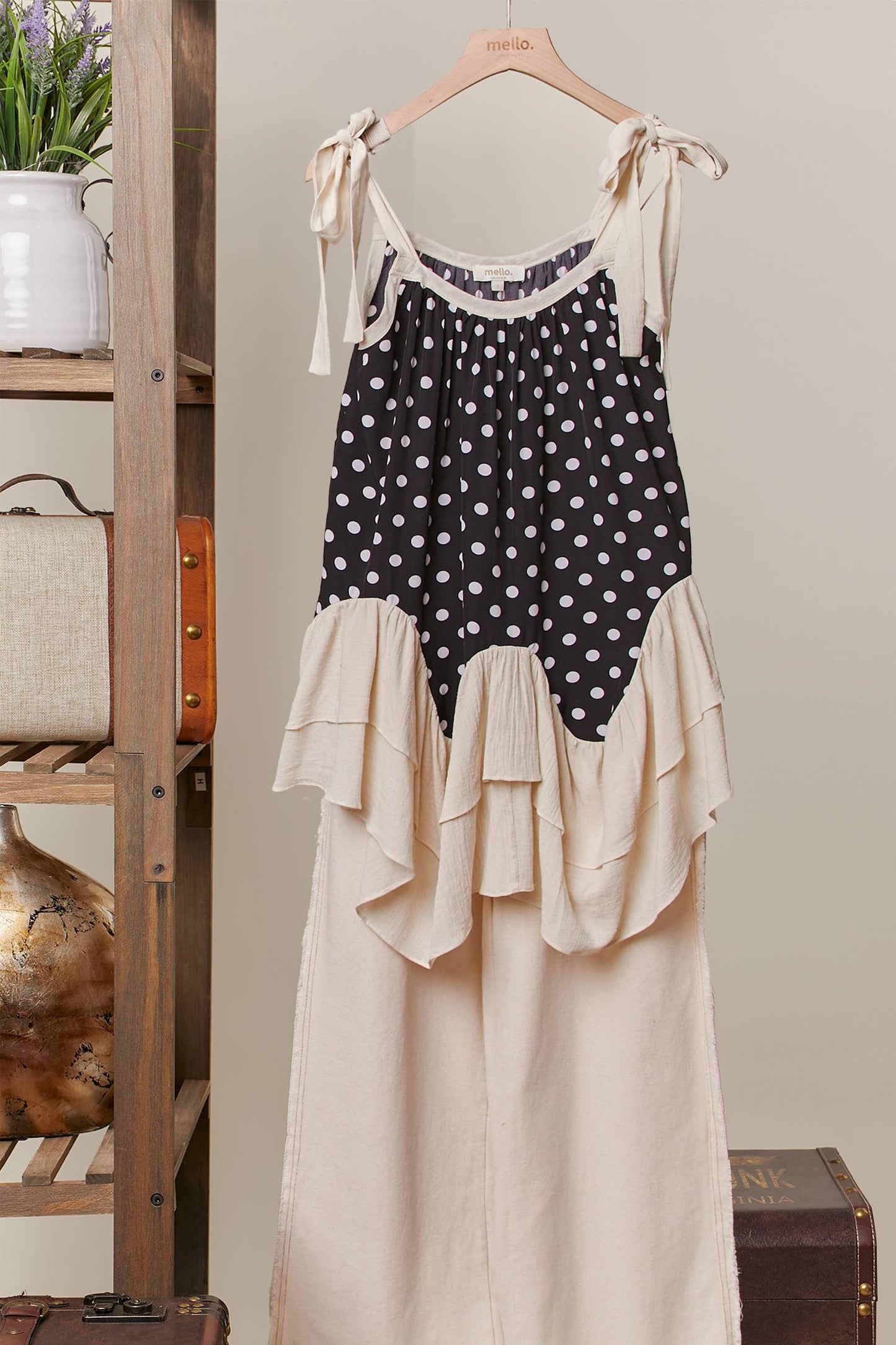 A New Arrival Polka Dot  Layered Tunic: Black
