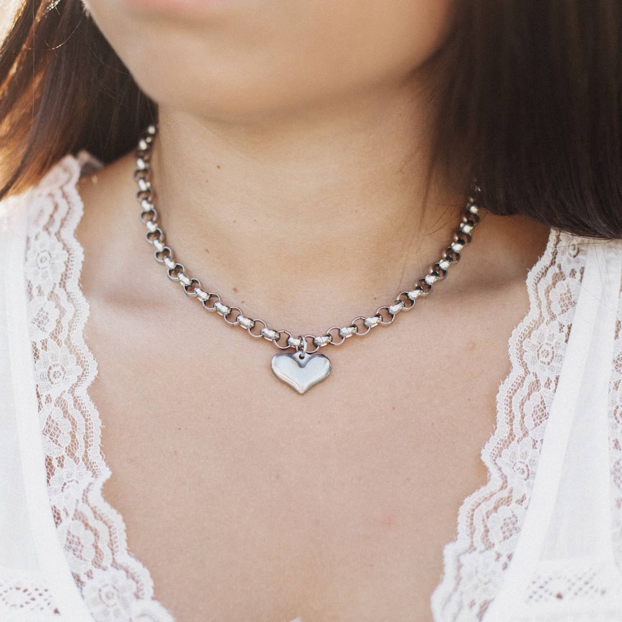 Stainless Steel Heart Necklace : 16"