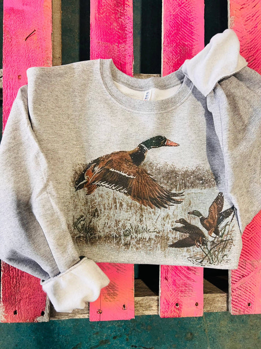 Retro Duck Scene: Adult/ Grey Sweatshirt
