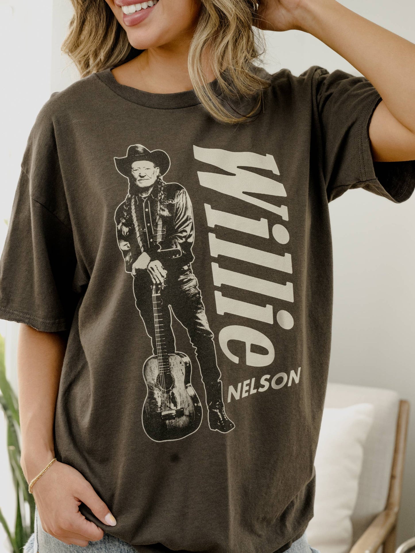 Willie Nelson Stand Charcoal Thrifted Licensed Graphic Tee: XL