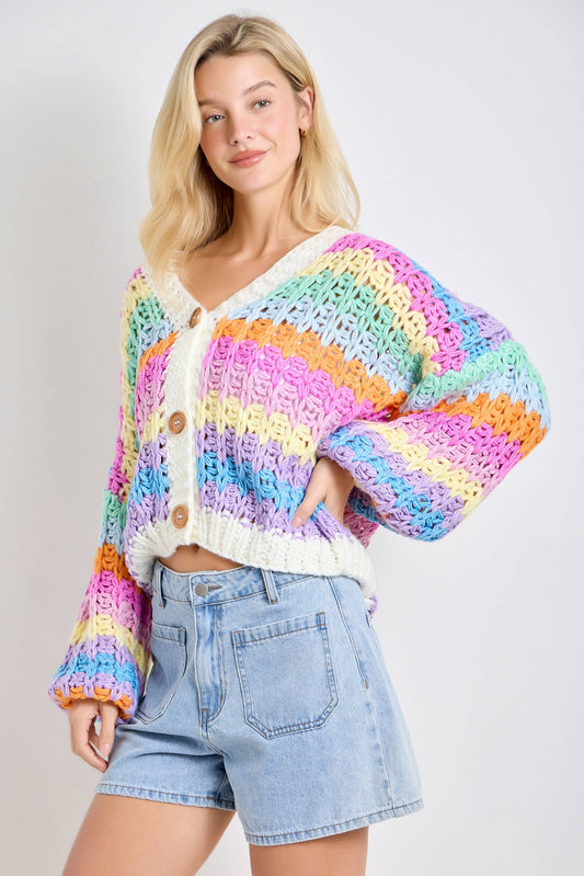 A New Arrival Rainbow Chunky Knit Oversized Cardigan: RAINBOW 🌈