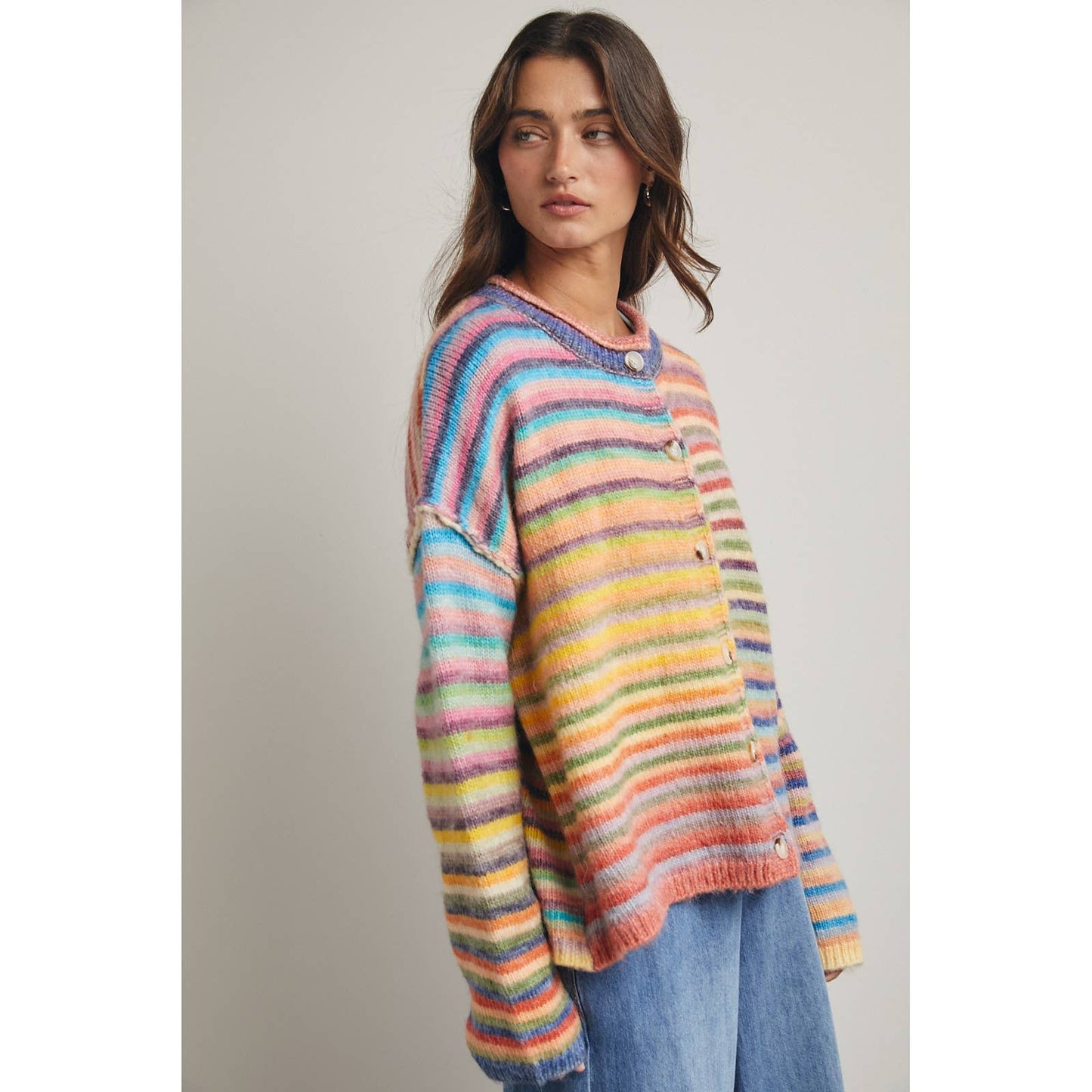 A New Preorder- July 4th  RAINBOW BUTTON-UP KNIT SWEATER CARDIGAN /SKY/PURPLE