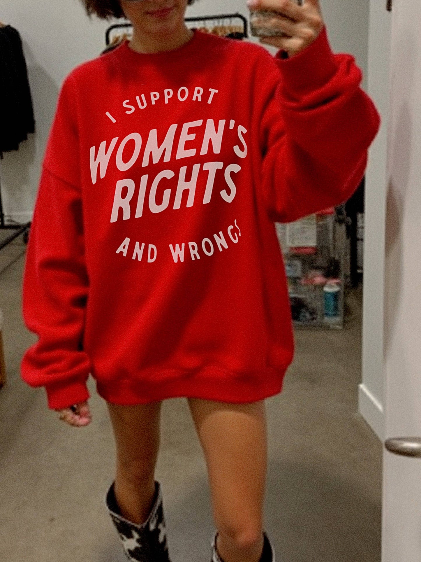 I support women’s rights and wrongs Graphic Sweatshirt - Red: