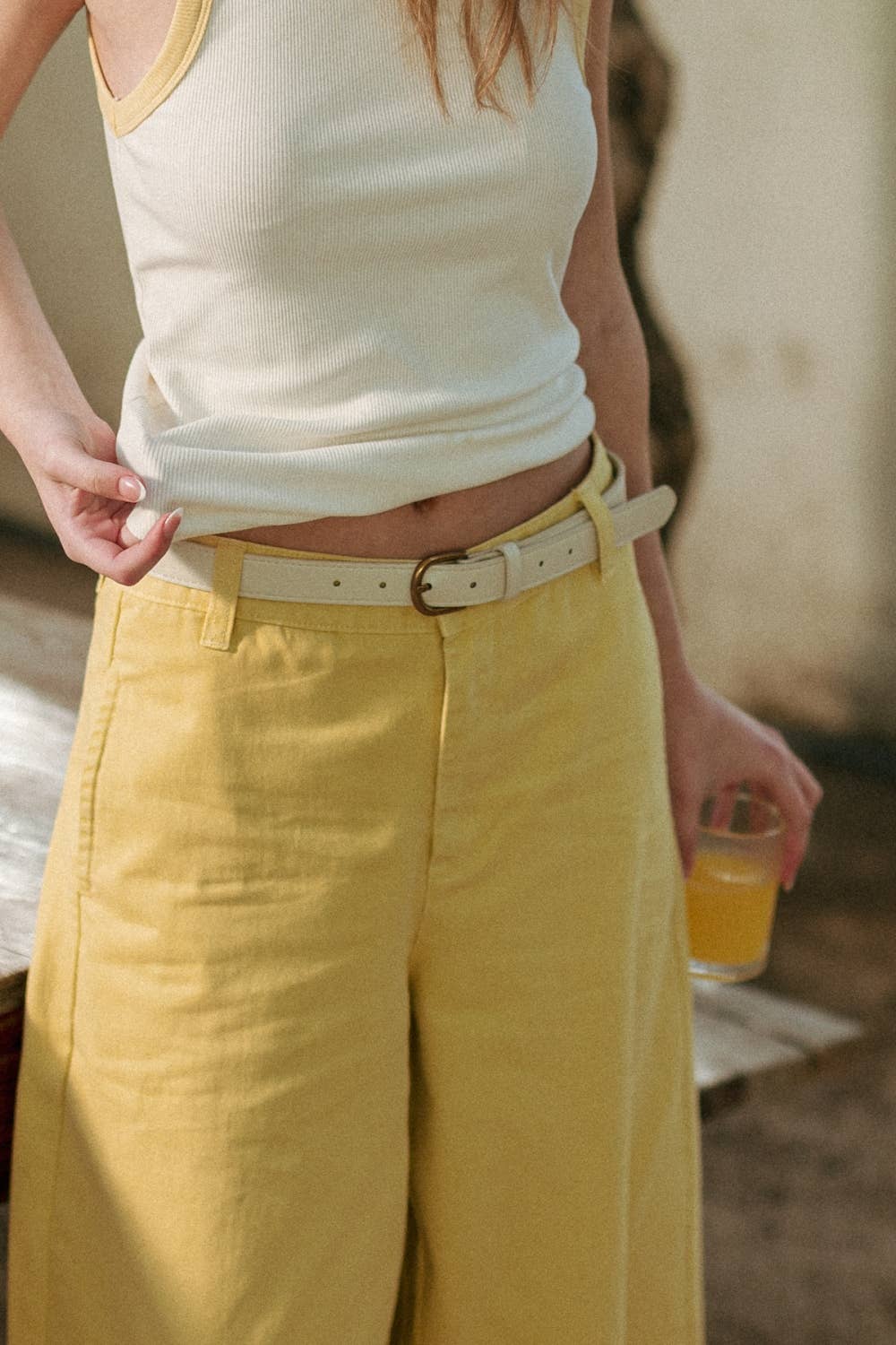 A New Arrival             COTTON BARREL PANTS: LEMON