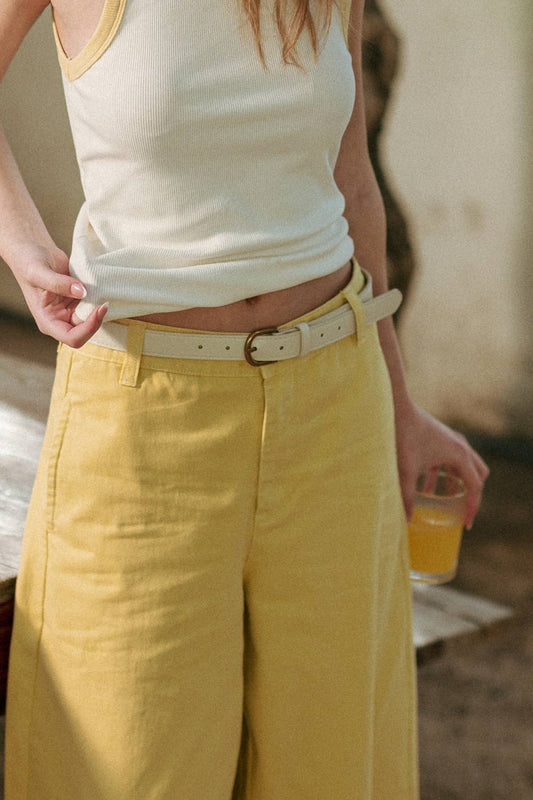A New Arrival             COTTON BARREL PANTS: LEMON