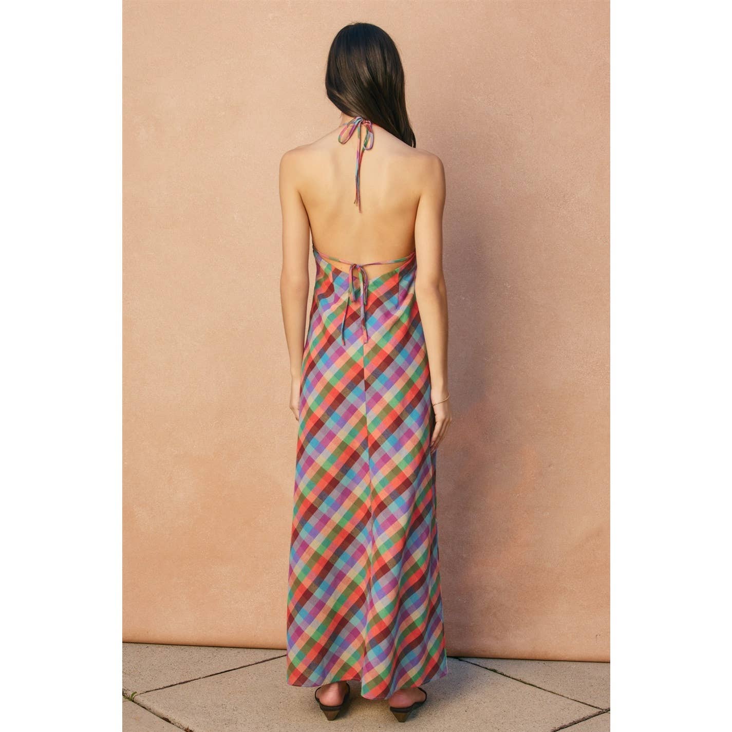 A New Arrival               Vibrant Vines Triangle Top Halter Maxi Dress: ROMANTIC PEONY
