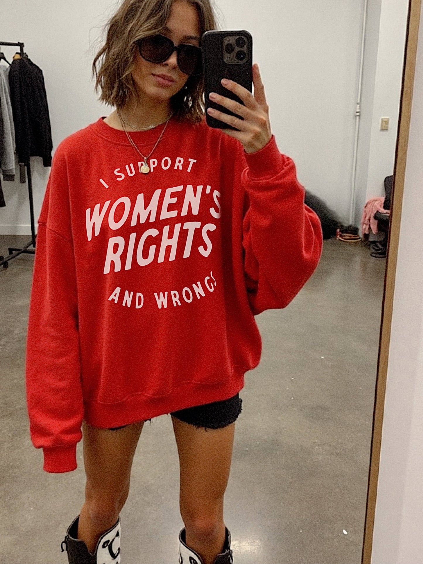 I support women’s rights and wrongs Graphic Sweatshirt - Red: