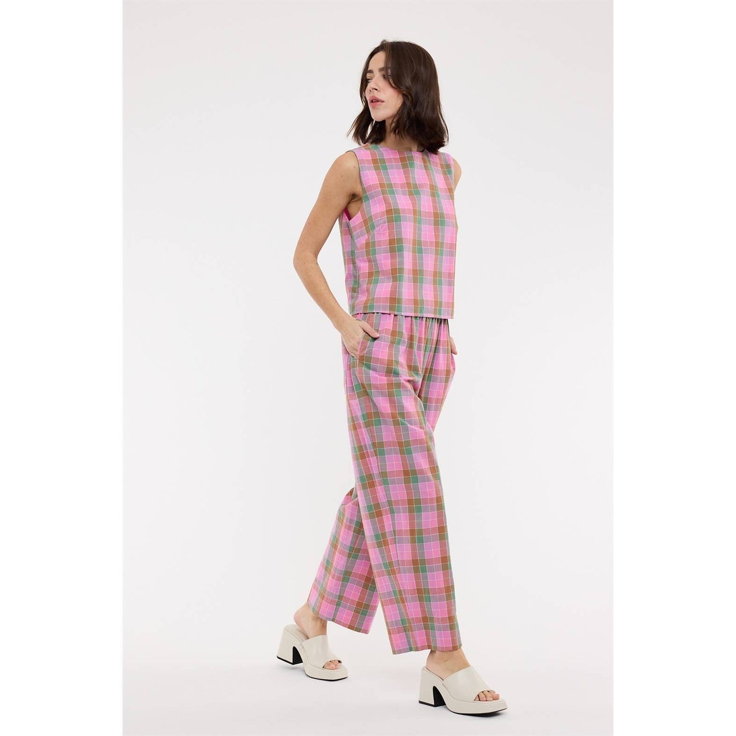 A New Arrival: MULTI-PLAID TOP AND PANTS SET / BLUE/MINT