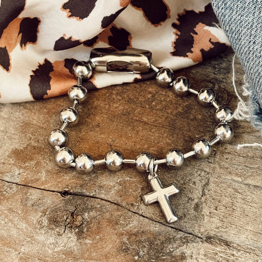 Stainless Steel Cross Charm Bracelet : 7.5