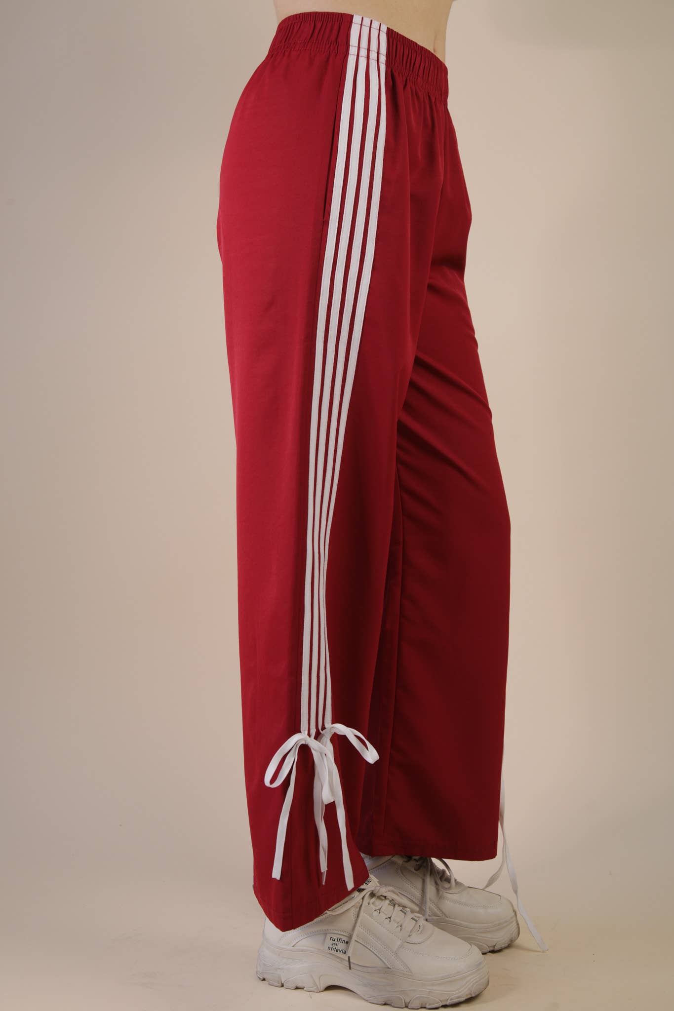 Side Ribbon Detail Jersey Pants: RED