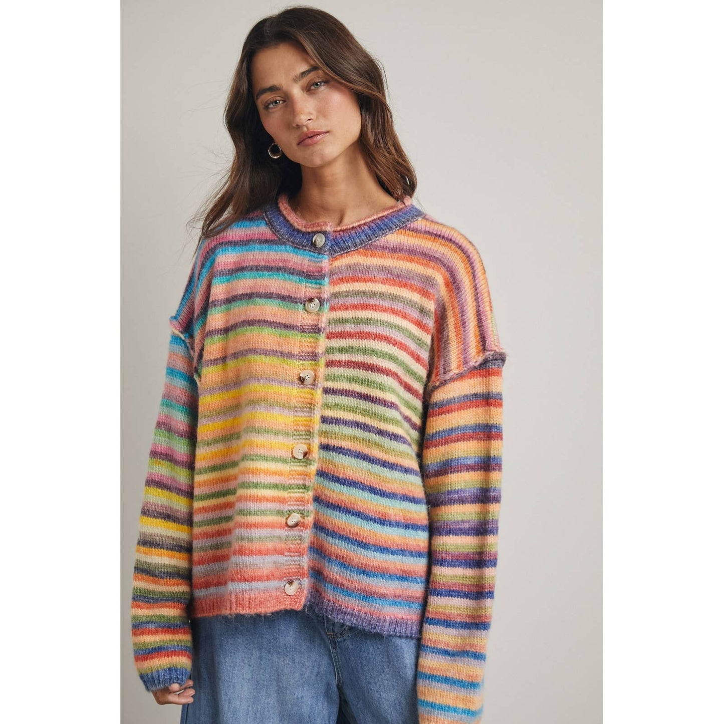 A New Preorder- July 4th  RAINBOW BUTTON-UP KNIT SWEATER CARDIGAN /SKY/PURPLE