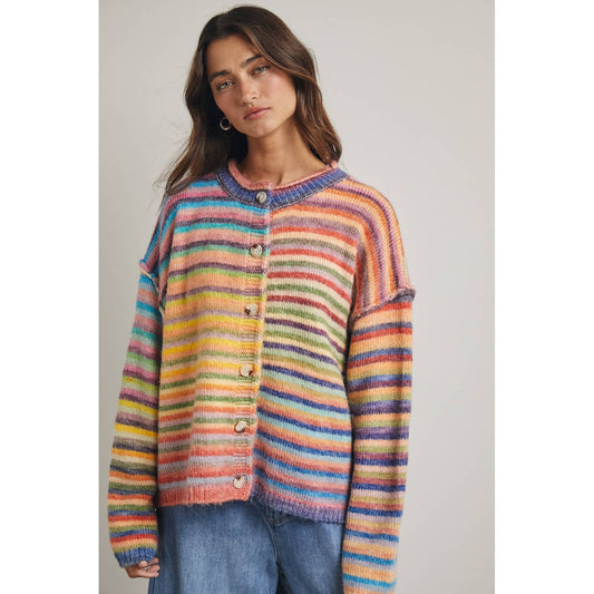 A New Preorder- July 4th  RAINBOW BUTTON-UP KNIT SWEATER CARDIGAN /SKY/PURPLE