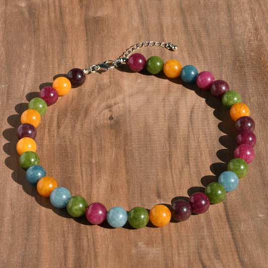 Vintage Natural Stone Crystal Beaded Necklace: Color / M