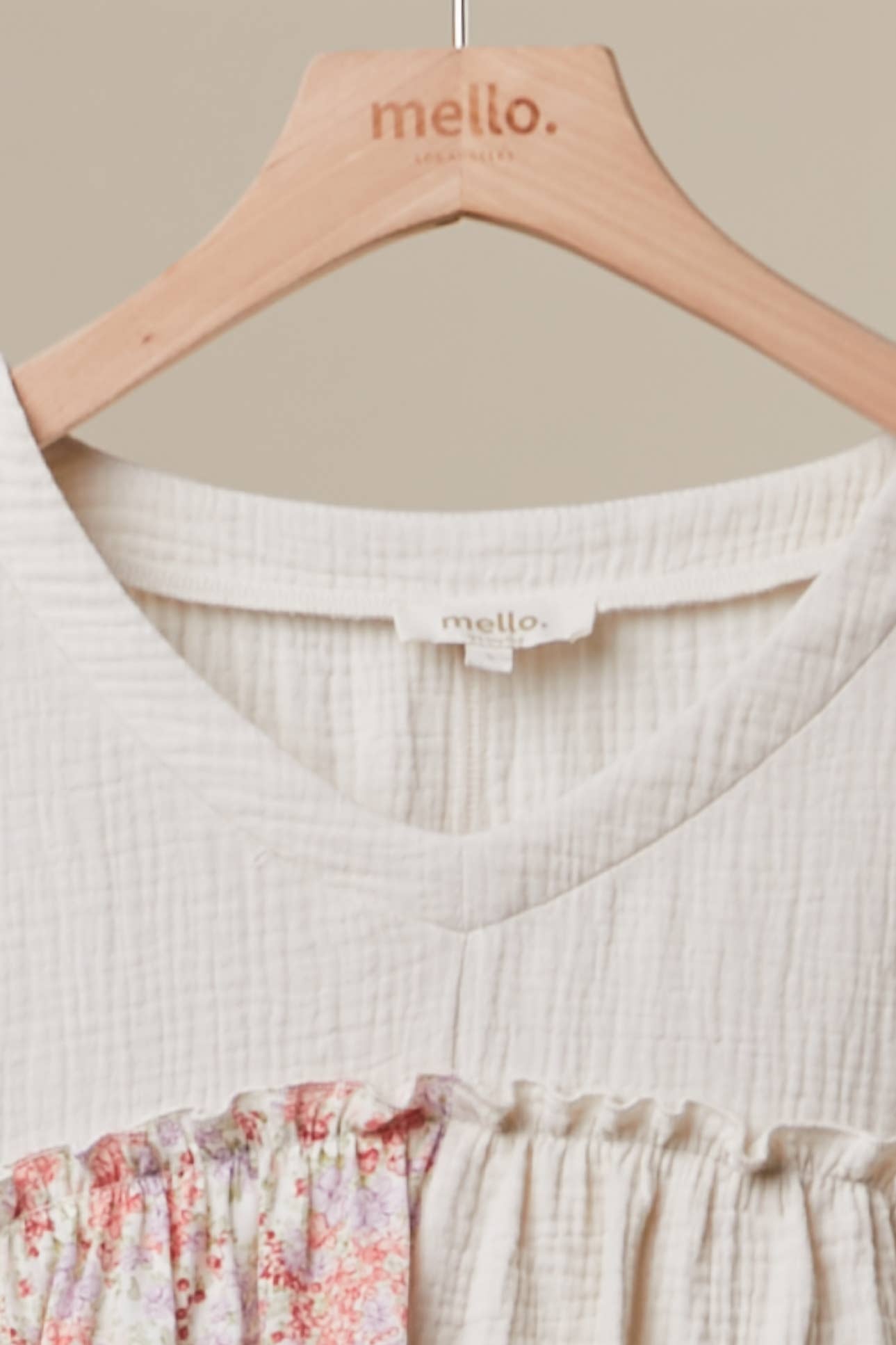 Vintage Patchwork Ruffle Hem Top: Ivory Multi