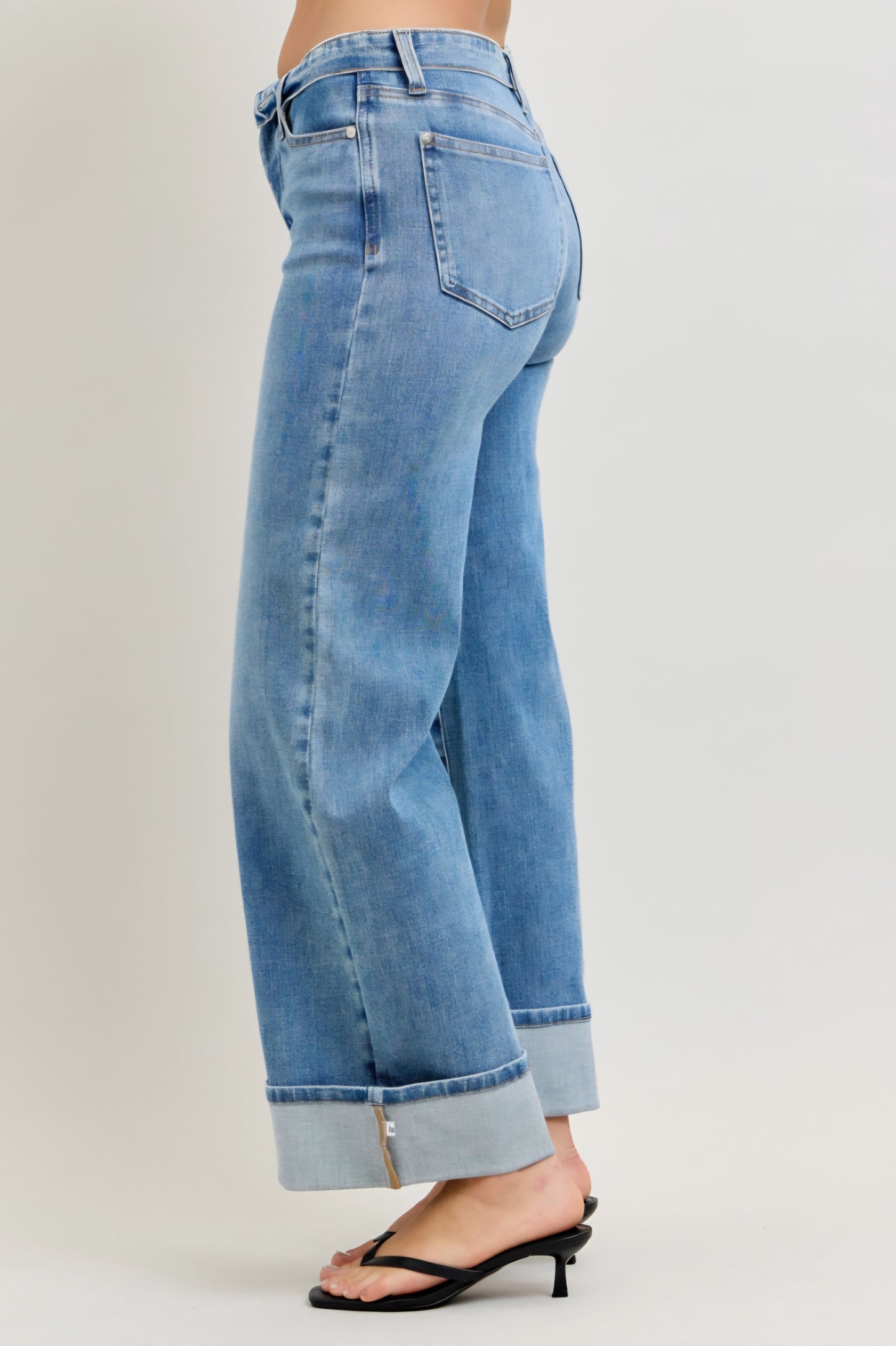 Judy Blue Mid Rise Straight leg w/Fold over Waistband and Cuffed leg
