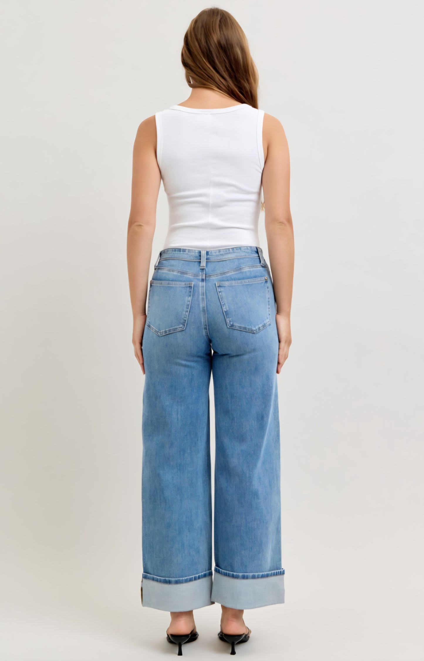 Judy Blue Mid Rise Straight leg w/Fold over Waistband and Cuffed leg