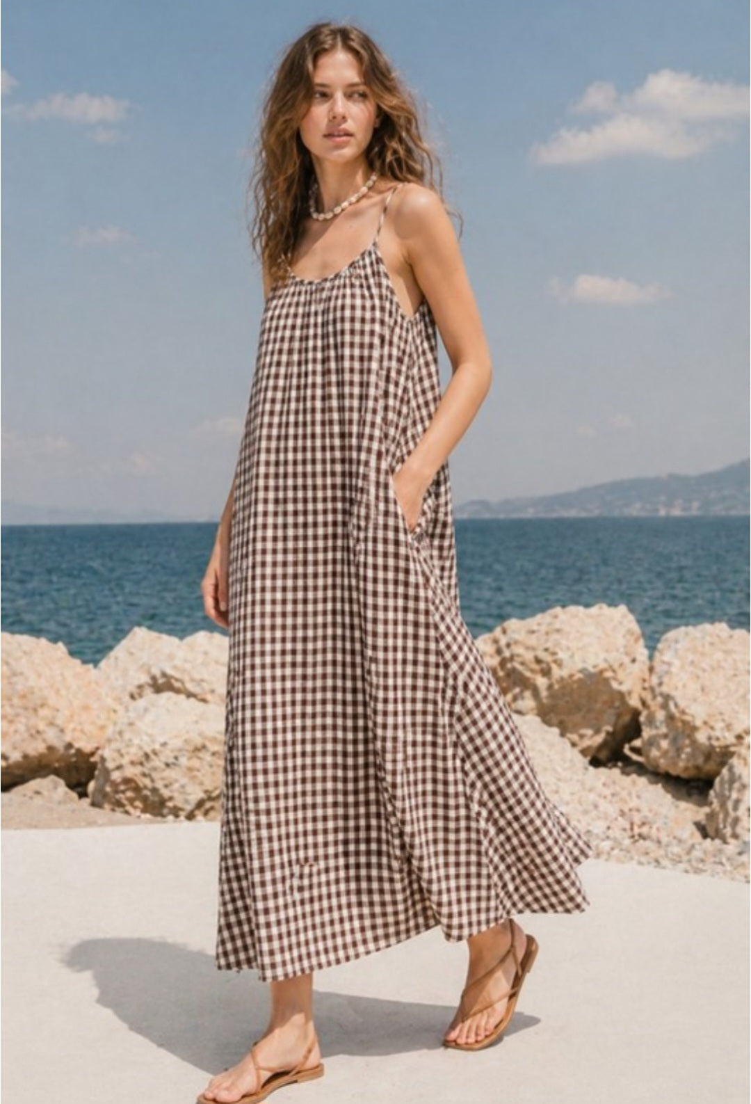A New Arrival Gingham Backless Maxi Dress