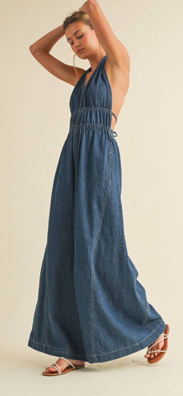 A New Arrival                Denim Halter Jumpsuit